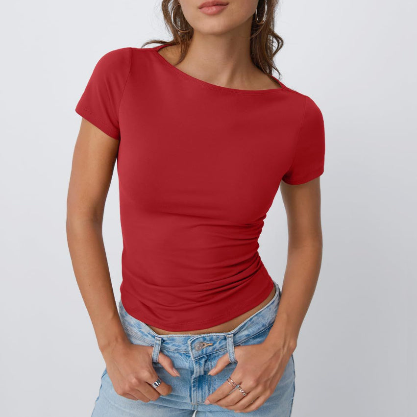 Round Neck Short Sleeve Slim Fit Hot Girl Going Out Tops