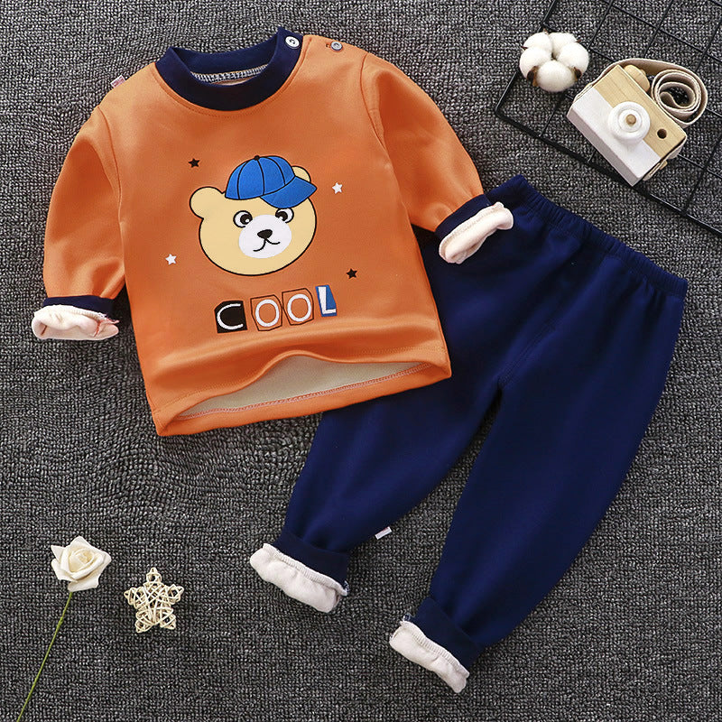 Children's Thermal Underwear Suit Fleece-lined Thickened Boys Girls Autumn Clothing