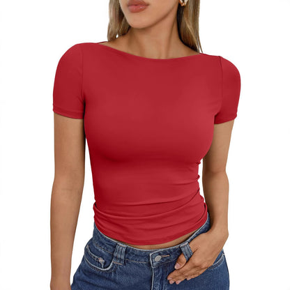 Round Neck Short Sleeve Slim Fit Hot Girl Going Out Tops