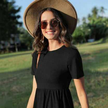 Women's Short Sleeve T-shirt With Ruffled Bottom In Dark Blue