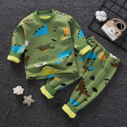 Children's Thermal Underwear Suit Fleece-lined Thickened Boys Girls Autumn Clothing