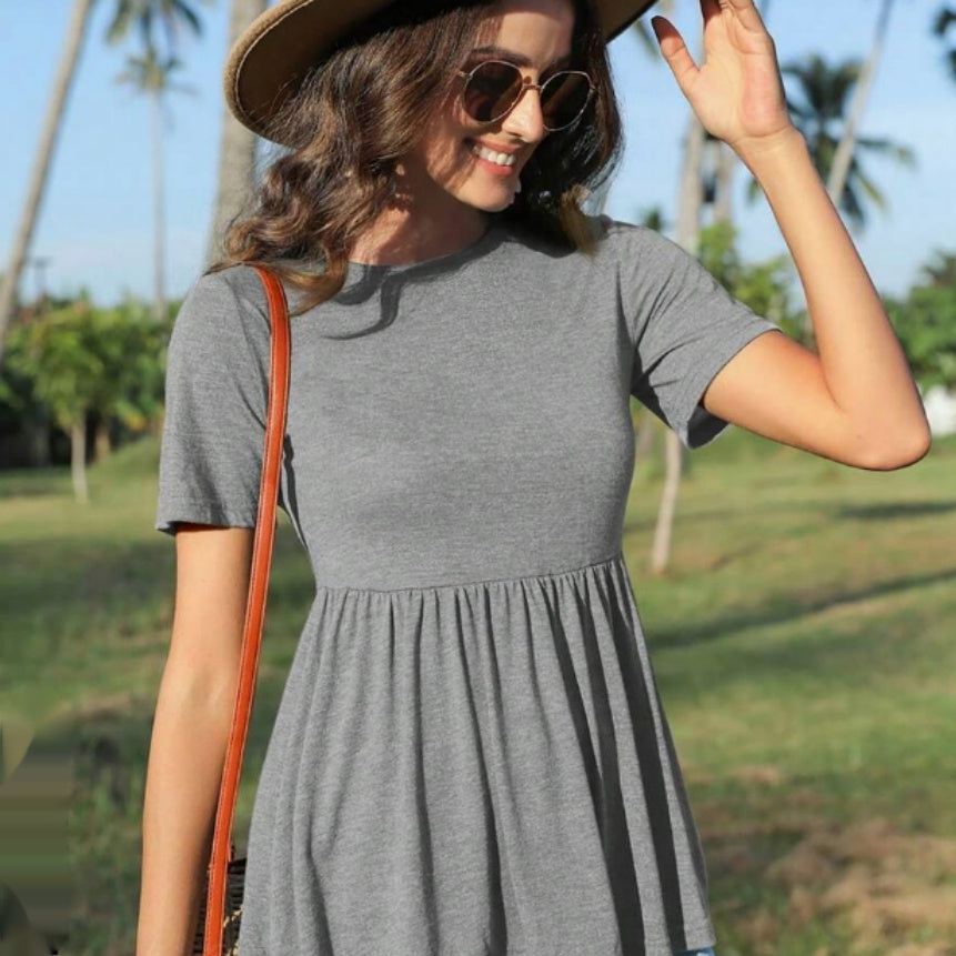 Women's Short Sleeve T-shirt With Ruffled Bottom In Dark Blue