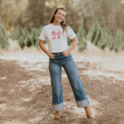 Short Sleeve Top Round Neck Printed White For Girls