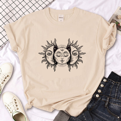 Witch Triple Moon Gothic Sun Tshirt Women Y2K Tee Female Des