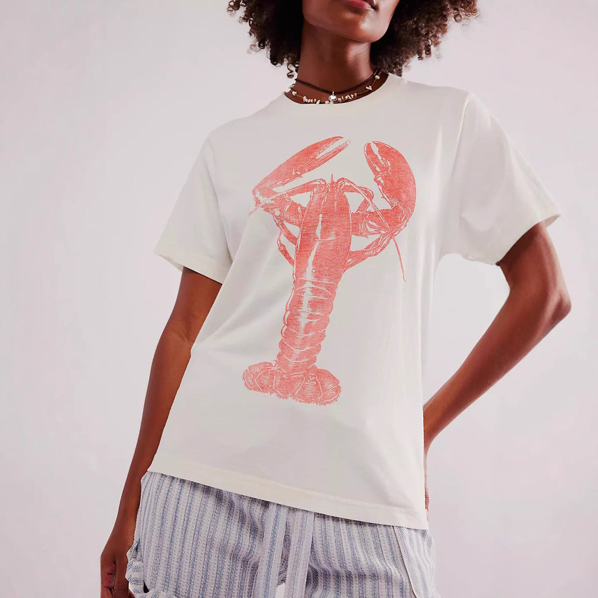 Short Sleeve Top Round Neck Printed White For Girls