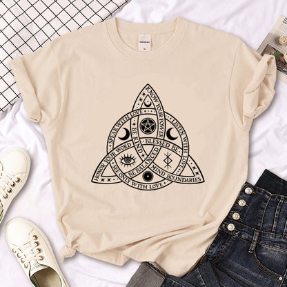 Witch Triple Moon Gothic Sun Tshirt Women Y2K Tee Female Des