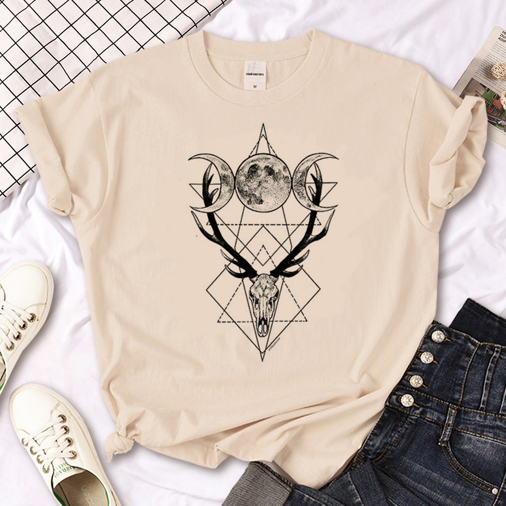 Witch Triple Moon Gothic Sun Tshirt Women Y2K Tee Female Des