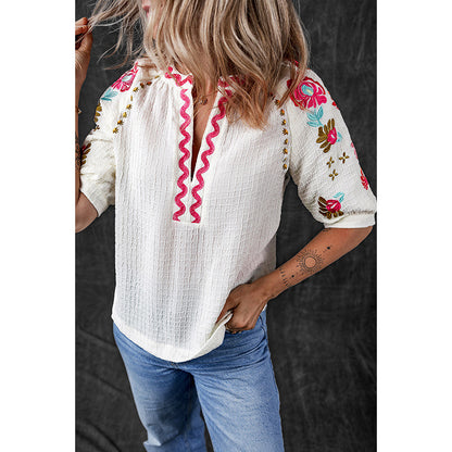 Spring New Multi-Color Half Casual Style Embroidered Chiffon Shirt Women