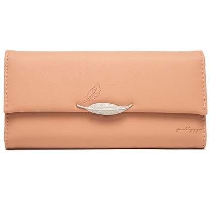 Hipster Style Leaf Buckle Simple Long Wallet Ladies